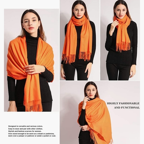 Orange Parshmina Shawl Scarf Wrap - Picture 4 of 6